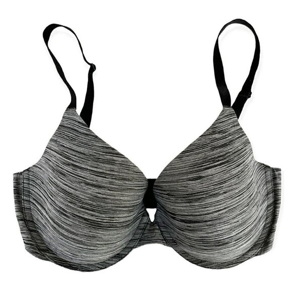 Victoria’s Secret Uplift Semi Demi Tee Shirt Bra Gray Black Striped  Size 32DD - Picture 1 of 7